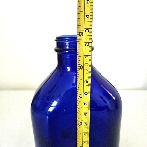 Vintage Cobalt Blue Glass Bottle Flower Display Shabby Chic Decor See Through - Picture 7 of 8